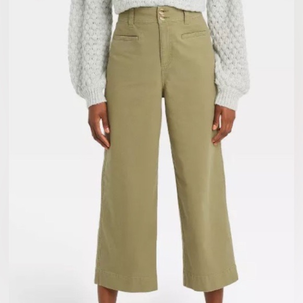 Women's High-Rise Cropped Wide Leg Pants - A New Day™ Olive Green